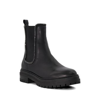 Dune London Womens Ladies Pursuit - Diamante-Trim Casual Chelsea Boots - Black Leather (archived) - Size UK 3