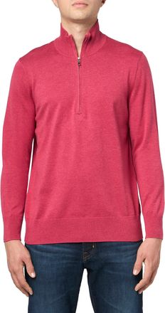 Brooks Brothers Mens Supima Cotton Half-Zip Long Sleeve Sweater Pullover, Fuscia Heather, Large
