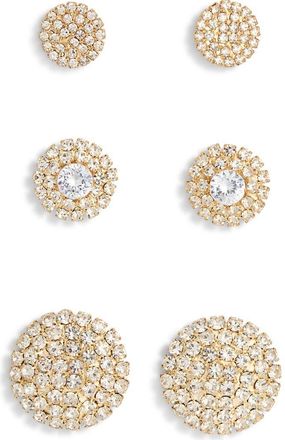 Tasha Set of 3 Pav&eacute; Crystal Button Stud Earrings in Gold at Nordstrom Rack