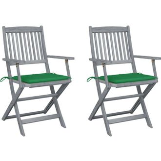 vidaXL Sillas De Jard&iacute;n Plegables 2 Uds Cojines Madera Maciza Acacia Vidaxl