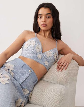 Asos Canottiera in denim azzurra decorata in coordinato-Blu