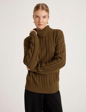 Finery Vivana Turtle Neck Knitted Sweater in Khaki at Nordstrom, Size 14