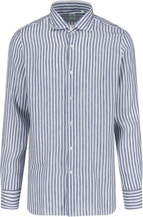 Finamore Blue Striped Classic Collar Linen Shirt