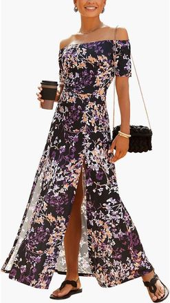 Lascana Floral Off Shoulder Maxi Dress in Black Multi at Nordstrom, Size 10