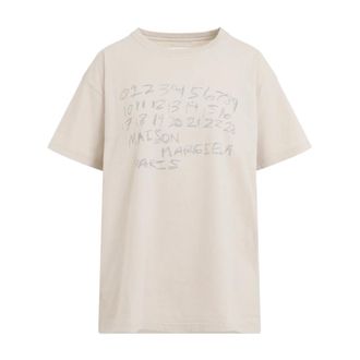 Maison Margiela T-Shirts, female, Beige, XS, Numerical Cotton T-shirt