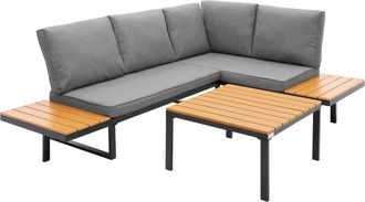 ML Design Ml-design Conjunto De Muebles De Jard&iacute;n De Exterior, 3 Piezas Con Mesa De Centro Y Cojines, Aspecto De Madera Gris, Sof&aacute; Esquinero De Terraza Asientos