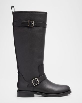 SIMKHAI Noah Leather Buckle Knee-High Boots
