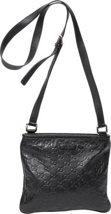 Gucci Black Guccissima Leather Small Flat Messenger (Authentic Pre-Loved)