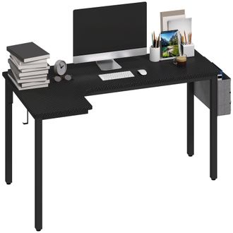 HOMCOM L-Shaped Corner Desk Computer with Fabric Bag and Hooks - Black | TJ Hughes