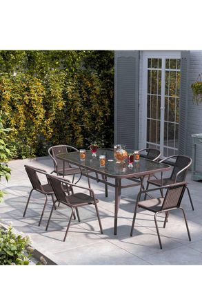 Living and Home 6 Person - Rectangular Dining Set in Brown