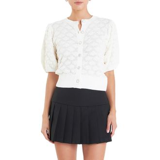 English Factory Textured Puff Sleeve Cardigan in Ivory at Nordstrom Rack, Size Large