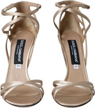 Dolce & Gabbana Beige Leather Strappy Heels Sandals Womens Shoes