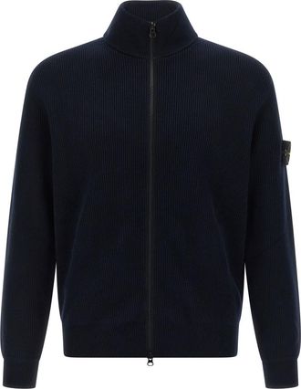 Stone Island Blue Ribbed Cotton Sweater