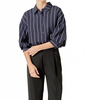 English Factory Bellamy Balloon Sleeve Blouse In Navy / White