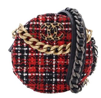 Chanel Red Tweed 19 Round Clutch with Chain