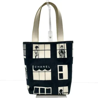 Chanel Black Ivory Canvas Tote Bag (Pre-Owned)