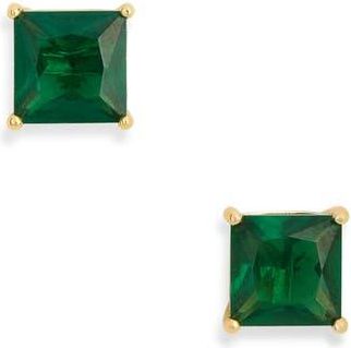 Nordstrom Rack Princess Cut Cubic Zirconia Stud Earrings in Emerald- Gold at Nordstrom Rack