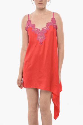 Dsquared2 Slip Dress in Raso con Dettaglio in Pizzo Dsquared2