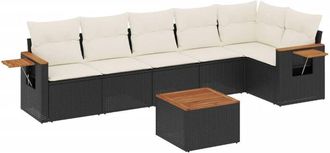 vidaXL Set De Comedor De Jard&iacute;n 7 Pzas Y Cojines Rat&aacute;n Sint&eacute;tico Negro Vidaxl