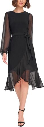 Tommy Hilfiger Dress Womens Black Ruffle Asymmetrical Hem Tie-Waist RED755