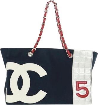 Chanel Pre-owned Tote Bags, female, Blue, Size: ONE SIZE Pre-owned Vintage Canvas Tote Bag