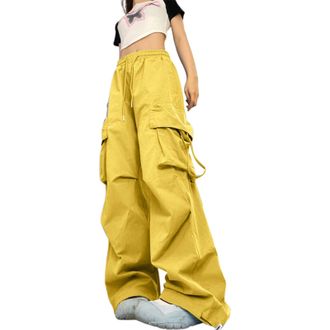 Generic Cargo Trousers,Skorts for Women,Womens Cargo Trousers Elasticated High Waist Wide Leg Work Pants Casual Loose Fit Punk Trouser Streetwear Baggy Athlet