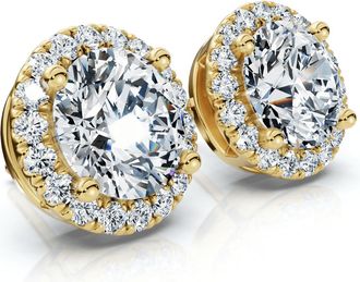 Pompeii3 2.25Ct Halo Round Diamond Studs 14k Gold Lab Grown Womens Earrings
