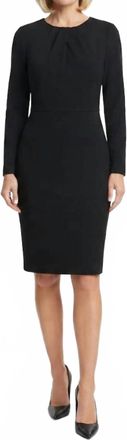Maggy London Long Sleeve Pleated Neck Sheath Dress In Black