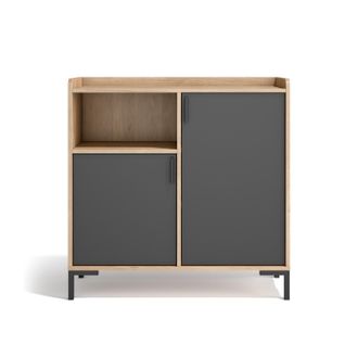 HERDASA Herdasa, Mueble Aparador En Melamina Con 2 Puertas, Dover, Roble Claro-grafito