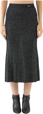 Versace Jeans Couture Lurex Midi Rok Zwart Flare Stijl - Dames - Midirokken - Zwart - S - Polyester - Rokken