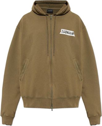 Balenciaga Masking Tape Oversized Zip-Up Hoodie - Heren - Vesten met rits - Groen - L - Katoen - Hoodies & sweatvesten