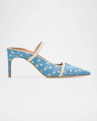 Malone Souliers 70mm Aurora Embroidered Denim Mule Pumps