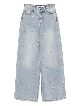 Self Portrait crystal-embellished wide-leg jeans - Blue