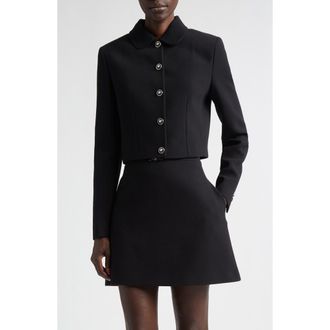 Versace Medusa 95 Double Face Virgin Wool Crepe Crop Jacket in Black at Nordstrom, Size 10 Us