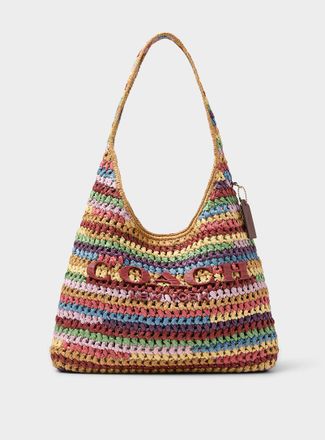 Coach Womens Colourful stripes woven straw hobo bag