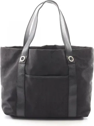 Bulgari Black Canvas Leather Handbag Tote Bag (Pre-Owned)