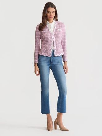 Misook Tailored Braided Trim Tweed Knit Jacket in Pink/blue/black/white at Nordstrom, Size Xx-Large