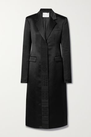 Veronica de Piante Cappotto In Raso Di Seta Con Finiture In Gros-grain Ricamato Freya - Nero