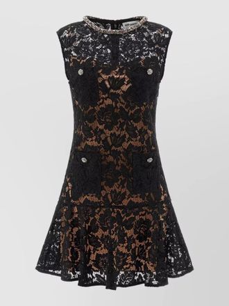 Self Portrait lace crystal dress sleeveless flared hem