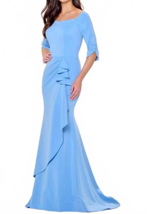 Montage by Mon Cheri Quarter Sleeve Mermaid Gown In Powder Blue