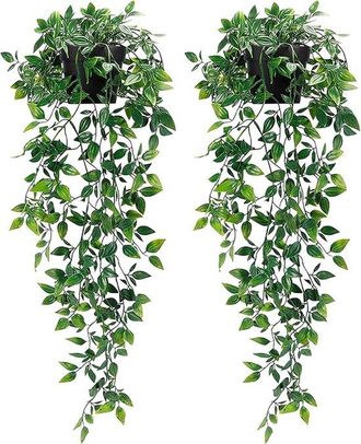 OEM Juego De 2 Plantas Artificiales Colgantes Para Decoraci&oacute;n De Pared - Plantas De Pl&aacute;stico En Maceta Con Hojas Verdes Para Uso Interior Y Exterior