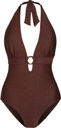 Change of Scenery Gabrielle Ring Halter One-Piece Swimsuit in Cacao/gold Metallic at Nordstrom, Size X-Small