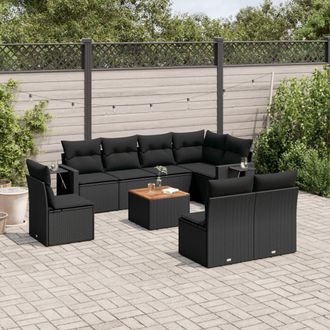 vidaXL Set De Sof&aacute;s De Jard&iacute;n 8 Piezas Y Cojines Rat&aacute;n Sint&eacute;tico Negro Vidaxl