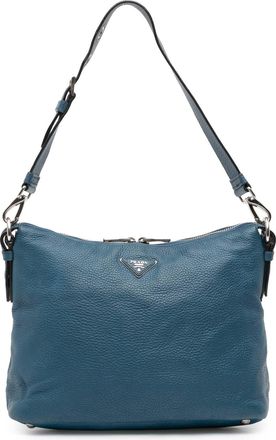 Prada Pre-owned Womens Vitello Daino Shoulder Bag - Teal Leather - One Size