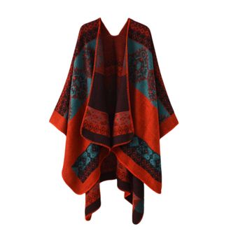 Generic Ladies Printed Poncho Cape Oversized Shawl Wrap Open Front Cardigans Blanket Warm Winter Scarf Coat for Women (UK, Alpha, One Size, Regular, Regular, 