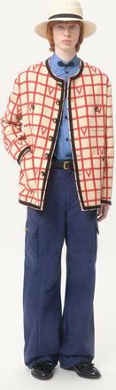 Valentino Giacca In Misto Lana Con Motivo V Check Uomo BURRO/PARIS 46