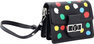 Louis Vuitton Black Taurillon Leather Dauphine Yayoi Kusama Painted Dots Mini (Authentic Pre-Loved)