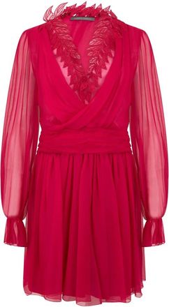 Alberta Ferretti Korte jurk met transparante mouwen - Dames - Korte kleedjes - Rood - L - Kleedjes
