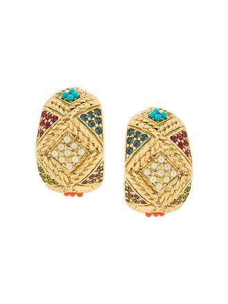 Susan Caplan Vintage 1980s Vintage DOrlan Colourful Hoop Earrings - Gold