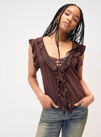 Only Womens Ruffled edging tie Cardigan Sweater